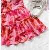 Women's Floral Print Sleeveless Halter Neck Layered Hem A Line Mini Dress