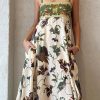 Women's Boho Floral Spaghetti Strap Long Dress Square Neck Vintage Y2k Graffiti Cami Maxi Dress