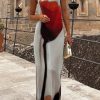 Womens Floral Cami Mesh Spaghetti Strap Bodycon See Through Backless Sheer Tulle Dress