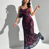 Women's Dresses Floral Print Cami Dress - Spaghetti Strap, Backless, Long, Slim Fit Dress for Women