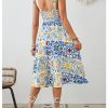 Women's Floral Print Tie Strap Square Neck Ruffle Boho Maxi Dress