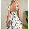 Women's Summer Floral Mini Dress Shirred Tie Shoulder Sleeveless A Line Short Cami Sundresses