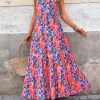 Women Dresses 2025 Summer Floral Sleeveless Maxi Dress Casual Spaghetti Strap Tiered Flowy Beach Long Dress