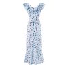Women's Print Slim Long Dress Ruffle Square Collar Sleeveless Midi Dresses Casual A-Line Vestido