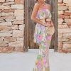 Women Sexy Strapless Printed Maxi Sleevless Slim Fit Tiered Chic Casual Holiday Dress