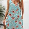 Women's Casual Sundress with Pockets Summer Beach Dress Floral T-Shirts Dress V Neck Loose Tank Dresses