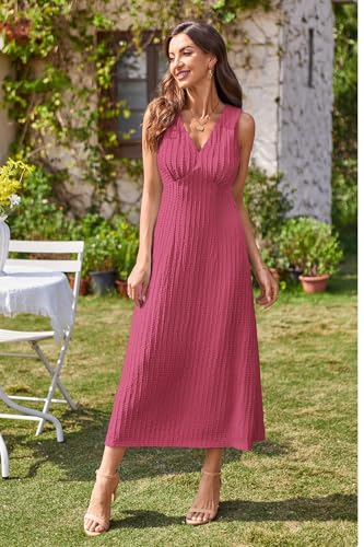 Womens 2025 Summer Wedding Guest V Neck Sleeveless Long Maxi A Line Empire Waist Elegant Formal Texture Dress