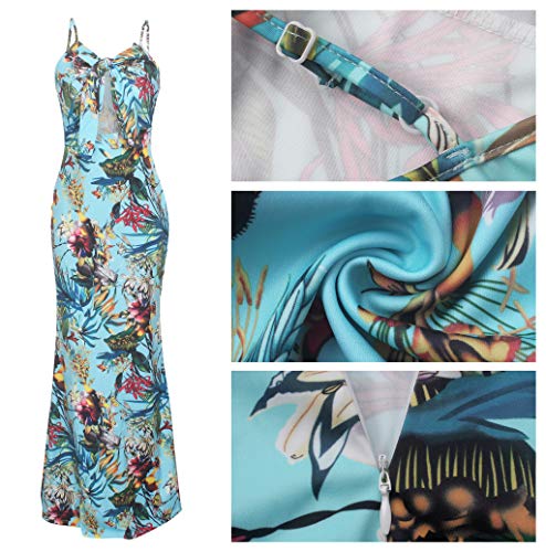 Women's Summer Floral Spaghetti Strap Long Maxi Dresses Low-Cut Bohemian Beach Sundress