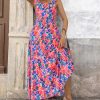 Women Dresses 2025 Summer Floral Sleeveless Maxi Dress Casual Spaghetti Strap Tiered Flowy Beach Long Dress