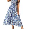 Women's Floral Print Tie Strap Square Neck Ruffle Boho Maxi Dress