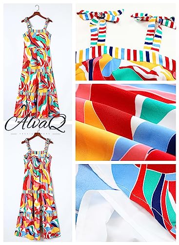 Women's 2025 Summer Sleeveless Floral Print Maxi Dress Strap Square Neck Beach Sun Dress