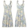 Women's Lace Up Shoulder Strap Camisole Dress Tie Dye Printed Long Skirt Bohemian Style V-Neck Slim Fit Beach Skirt