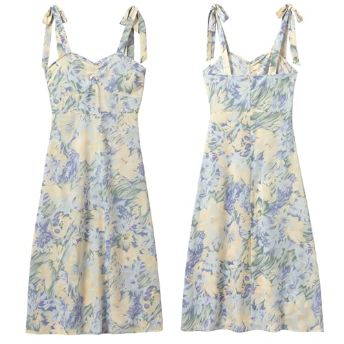 Women's Lace Up Shoulder Strap Camisole Dress Tie Dye Printed Long Skirt Bohemian Style V-Neck Slim Fit Beach Skirt