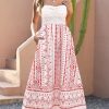 Women's Floral Print Maxi Dress,Spaghetti Strap Smocked Bodice A-Line Sundress with Pockets