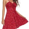 Spaghetti Strap Floral Mini Dress Women's Casual Ruched Front Drawstring Swing Sundress