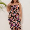 Plus Size Satin Dress 1X-4X Ruched Cowl Neck Spaghetti Strap Elegant Midi Dress Wedding Guest Cocktail Party