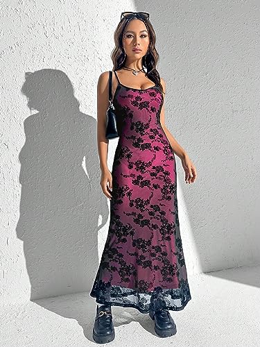 Women's Dresses Floral Print Cami Dress - Spaghetti Strap, Backless, Long, Slim Fit Dress for Women