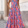 Women Dresses 2025 Summer Floral Sleeveless Maxi Dress Casual Spaghetti Strap Tiered Flowy Beach Long Dress