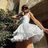 Womens Corset Dress Summer 2025 Boho Floral Print Adjustable Straps Sexy Backless Layered Ruffle Hem Mini Sundress