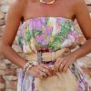 Women Sexy Strapless Printed Maxi Sleevless Slim Fit Tiered Chic Casual Holiday Dress