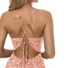 Women's Spaghetti Strap Ditsy Floral Mini Dress V-Neck Cross Back Ruched Frilled A-Line Dresses