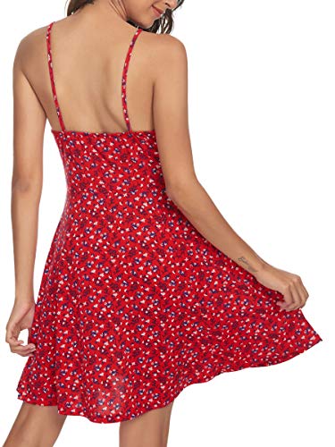 Spaghetti Strap Floral Mini Dress Women's Casual Ruched Front Drawstring Swing Sundress