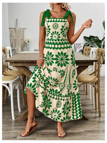 Women's Vintage Sleeveless Tie Shoulder Sundress Floral Print Cami Maxi Dress