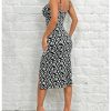 Women's Floral Print Slit Cami Dress Sleeveless Boho Bodycon Midi Dress