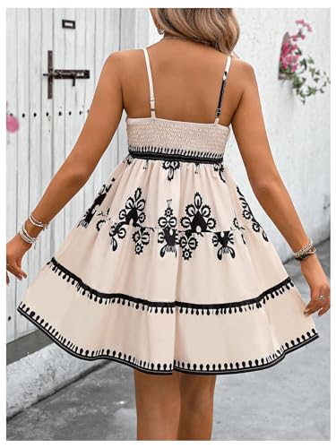 Women's Floral Short Cami Dress Spaghetti Strap Ruffle Shirred Boho Dresses