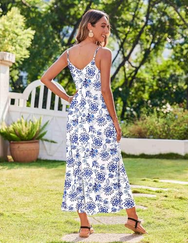 Womens Summer Maxi Dress Spaghetti Strap Casual Printed Dress Boho Floral Beach Sundress,