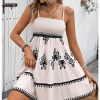 Women's Floral Short Cami Dress Spaghetti Strap Ruffle Shirred Boho Dresses