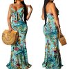 Women's Summer Floral Spaghetti Strap Long Maxi Dresses Low-Cut Bohemian Beach Sundress
