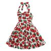 Girls 50s Sweetheart Vintage Flower Swing Straps Prom Dress with Polka Dots 3-11Years