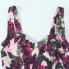 Women's Floral Print Dress with Heart Shaped Collar Slim Fit Straps Side Zipper Long Maxi Skirt