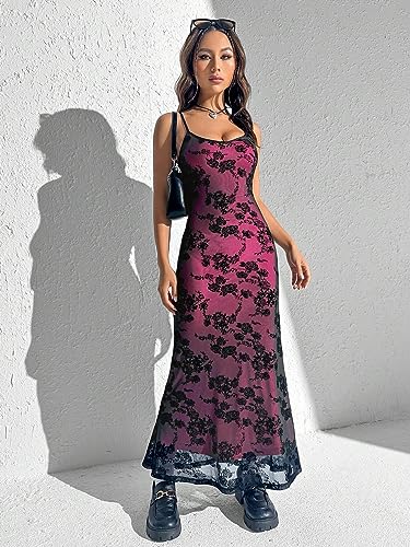 Women's Dresses Floral Print Cami Dress - Spaghetti Strap, Backless, Long, Slim Fit Dress for Women