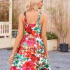 Women's Summer Dress Floral Square Neck Sleeveless Casual Dress with Pockets A-line Swing Mini Dresses Sundress