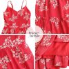 Women Floral Casual Tiered Mini Dresses Spaghetti Strap V Neck Backless A Line Swing Short Dress with Pockets