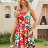 Women's Summer Dress Floral Square Neck Sleeveless Casual Dress with Pockets A-line Swing Mini Dresses Sundress