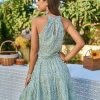 Womens 2025 Summer Dress Halter Wedding Guest Casual Beach Vacation Outfits Belted Sundresses with Pockets
