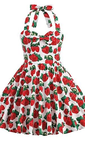 Girls 50s Sweetheart Vintage Flower Swing Straps Prom Dress with Polka Dots 3-11Years
