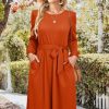 Womens Long Sleeve Casual Dresses 2025 Business Work Teacher Fall Church Belted A Line Flowy Midi Dress
