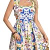 Women's Summer Floral Mini Dress Shirred Tie Shoulder Sleeveless A Line Short Cami Sundresses