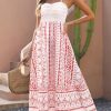 Women's Floral Print Maxi Dress,Spaghetti Strap Smocked Bodice A-Line Sundress with Pockets