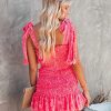 Women Spaghetti Floral Print Tiered Tie Slim Fit Short Dresses Summer Sleeveless Ruffle Smocked Mini Dress