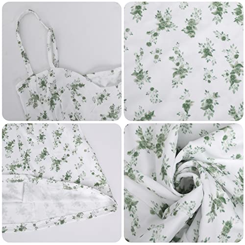 51ZWk86TkkL.jpg Women Floral Mini Dress Bohemian Spaghetti Strap Sleeveless Bodycon A-Line Dress Short Cami Swing Dress Clubwear Y2K