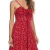 Spaghetti Strap Floral Mini Dress Women's Casual Ruched Front Drawstring Swing Sundress