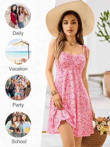 Women's Spring Sweetheart Neckline Tie Strap Summer Sundresses Sleeveless Mini Dress with Pockets