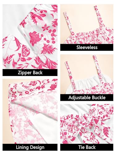 Womens Floral Mini Dress Spaghetti Strap Sleeveless Tie Back Ruffle Summer Tiered Dresses