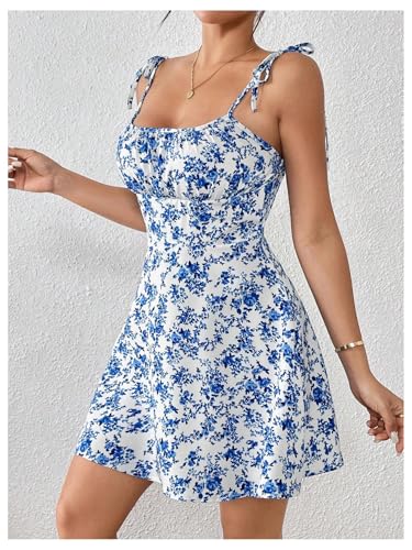 Women's Summer Floral Cherry Print A Line Short Cami Dress
