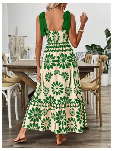 Women's Vintage Sleeveless Tie Shoulder Sundress Floral Print Cami Maxi Dress